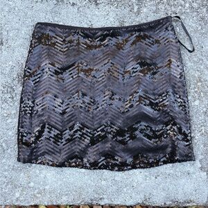 White House Black Market Chevron Sequin Skirt - Black and Silver